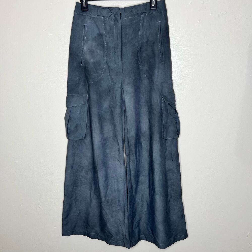 Ronny Kobo Chuck Pants Medium High Waist Wide Leg Cargo Trouser Gray Suiting